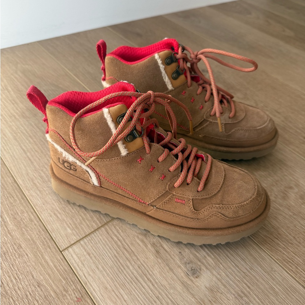 UGG Brown and Red High-Top Sneakers with Suede Finish